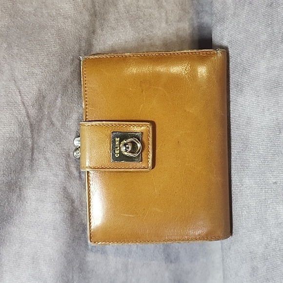 Celine Handbags - Celine Gold Doorknocker Mustard Yellow Kisslock Compact Snap Wallet